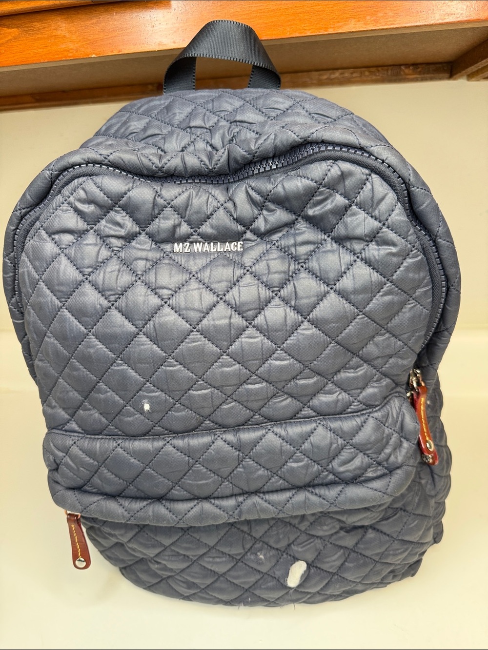 MZ WALLACE Quilted Dawn Blue Backpack with Leather Pulls